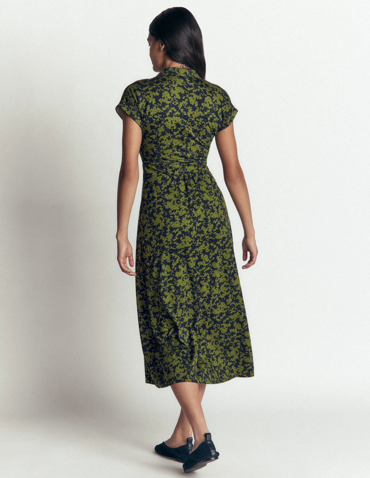 Fae Jersey Shirt Dress-Forest Green, Sprayed Leaf