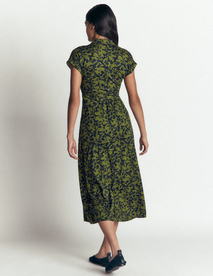 Fae Jersey Shirt Dress-Forest Green, Sprayed Leaf