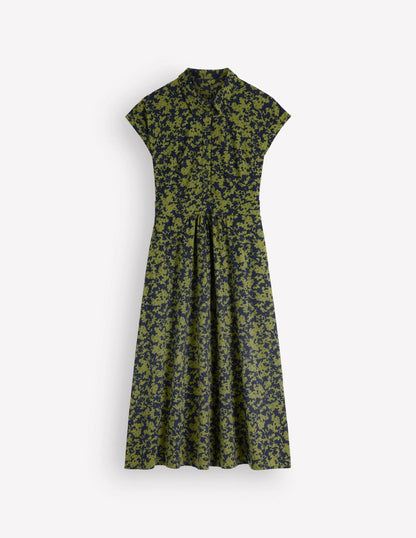 Fae Jersey Shirt Dress-Forest Green, Sprayed Leaf