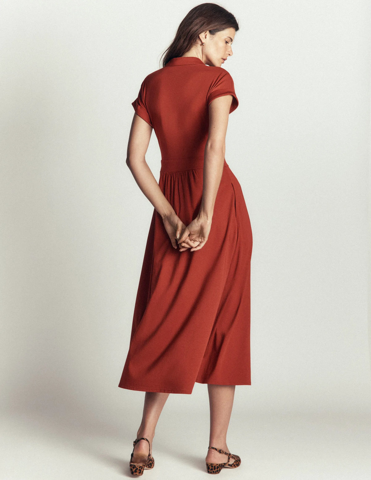 Fae Jersey Shirt Dress-Burnt Orange