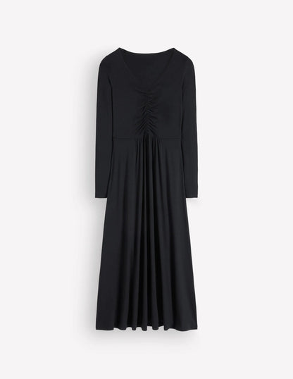 Jasmine Ruched Jersey Dress-Black
