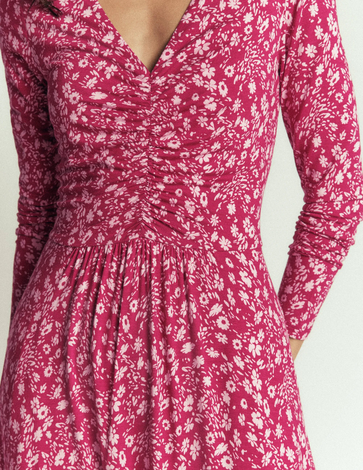 Jasmine Ruched Jersey Dress-Sweet Cherry, Scattered Flora