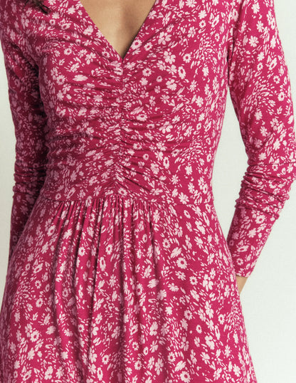 Jasmine Ruched Jersey Dress-Sweet Cherry, Scattered Flora