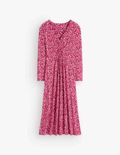 Jasmine Ruched Jersey Dress-Sweet Cherry, Scattered Flora