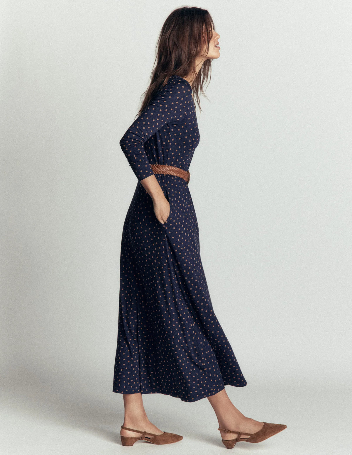 Jasmine Ruched Jersey Dress-French Navy, Painted Dot Space