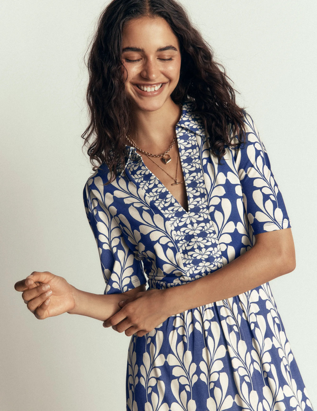Heidi Jersey Midi Tea Dress-Denim Blue, Delicate Trail