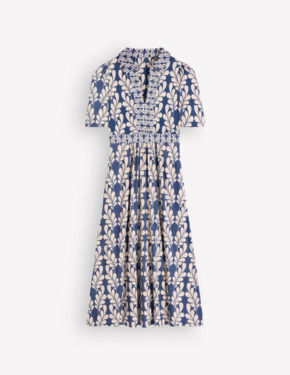 Heidi Jersey Midi Tea Dress-Denim Blue, Delicate Trail