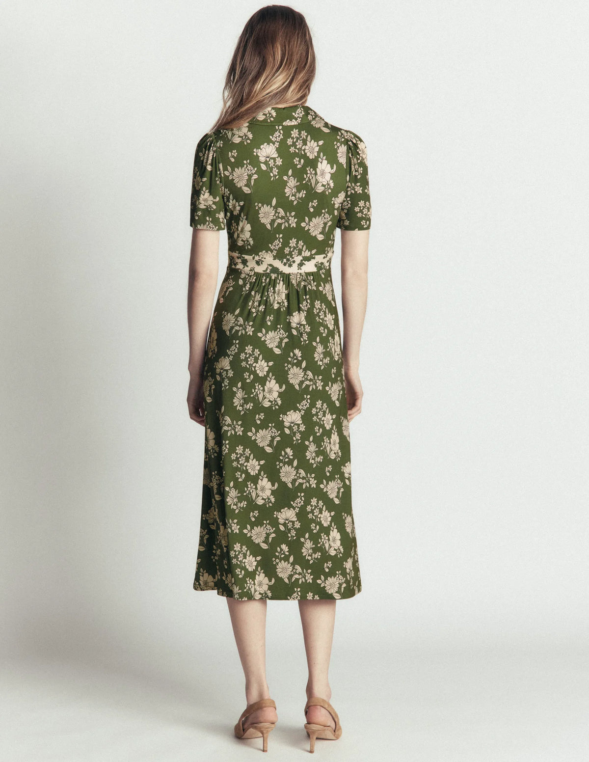 Heidi Jersey Midi Tea Dress-Olive, Floral Field Spaced