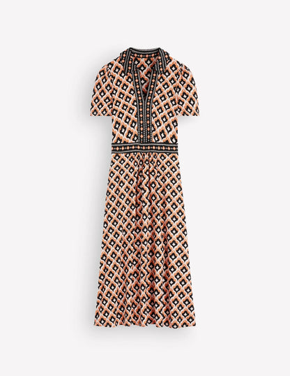 Heidi Jersey Midi Tea Dress-Almond Milk, Geo