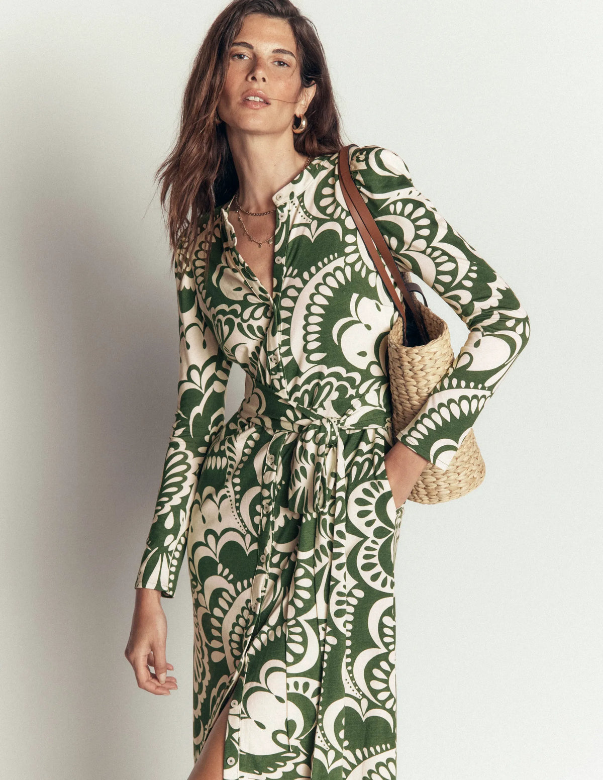 Honor Column Jersey Midi Dress-Chive, Flourishing Medley