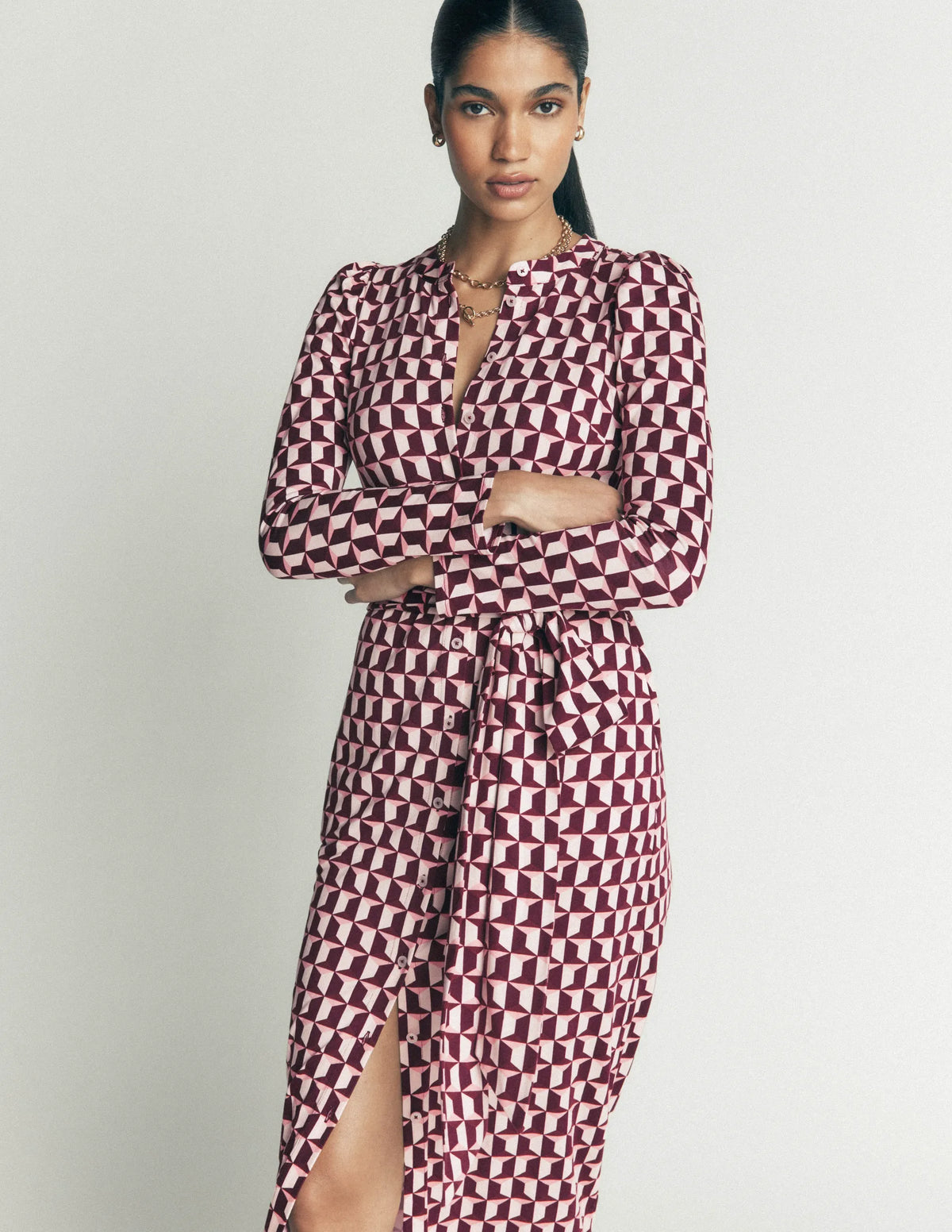 Honor Column Jersey Midi Dress-Deep Wisteria, Blocked Geo