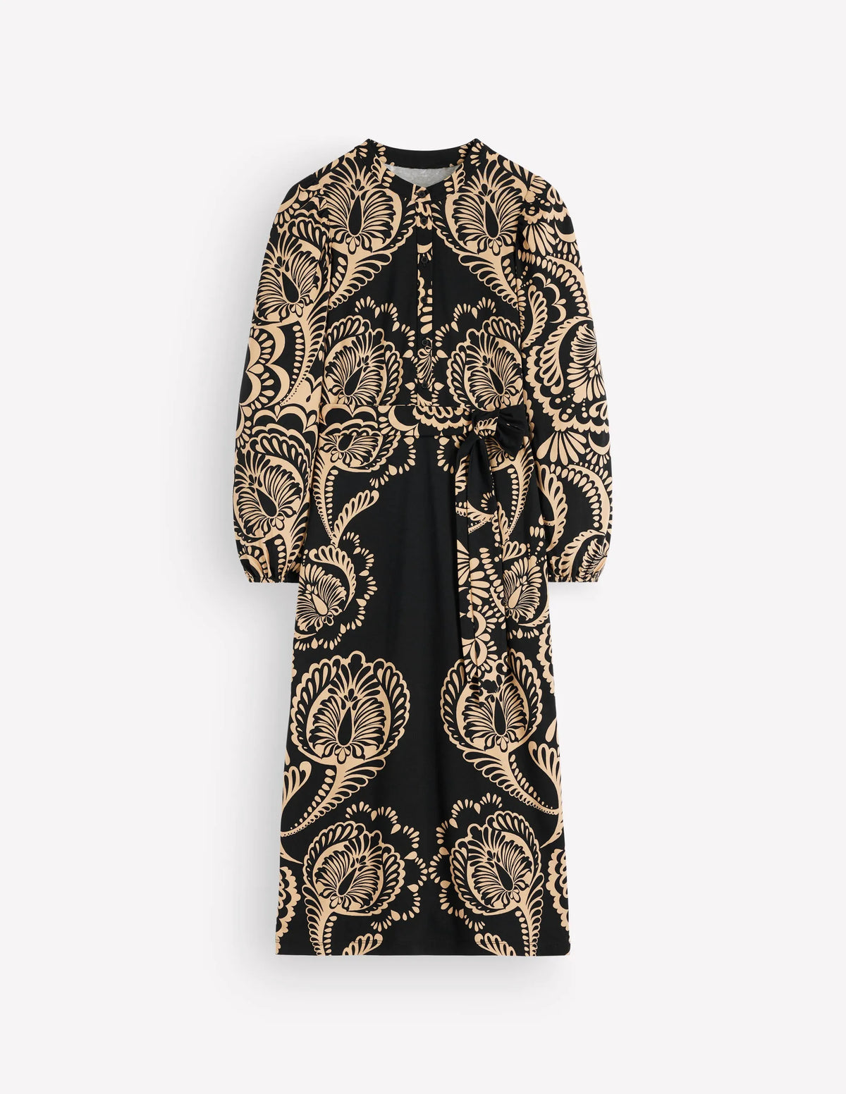 Eli Belted Jersey Midi Dress-Black, Flourishing Medley