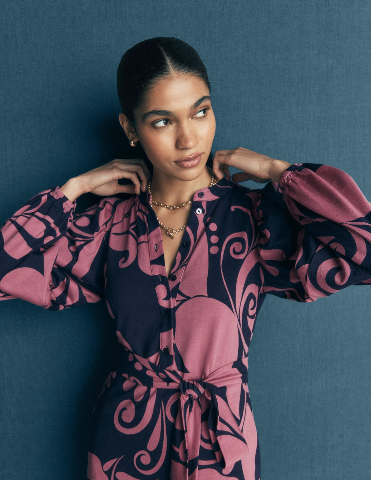 Eli Belted Jersey Midi Dress-Pink Heather, Floral Breeze