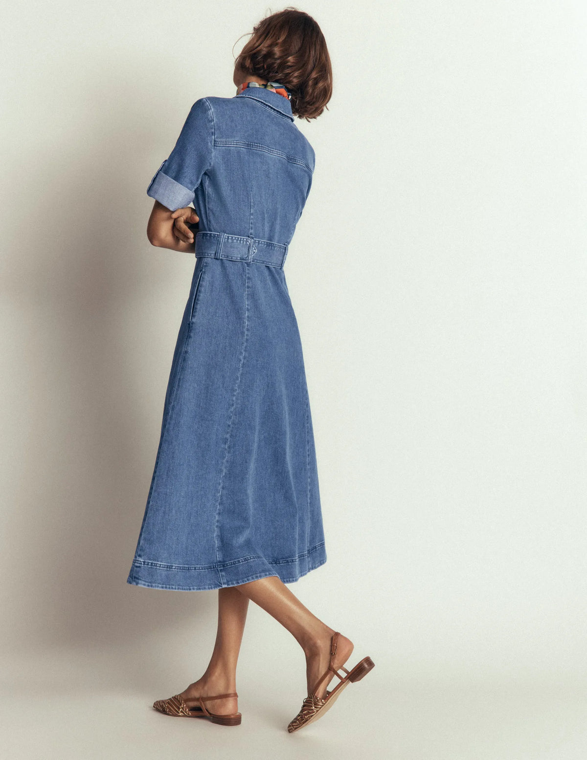 Denim Midi Shirt Dress-Light Vintage