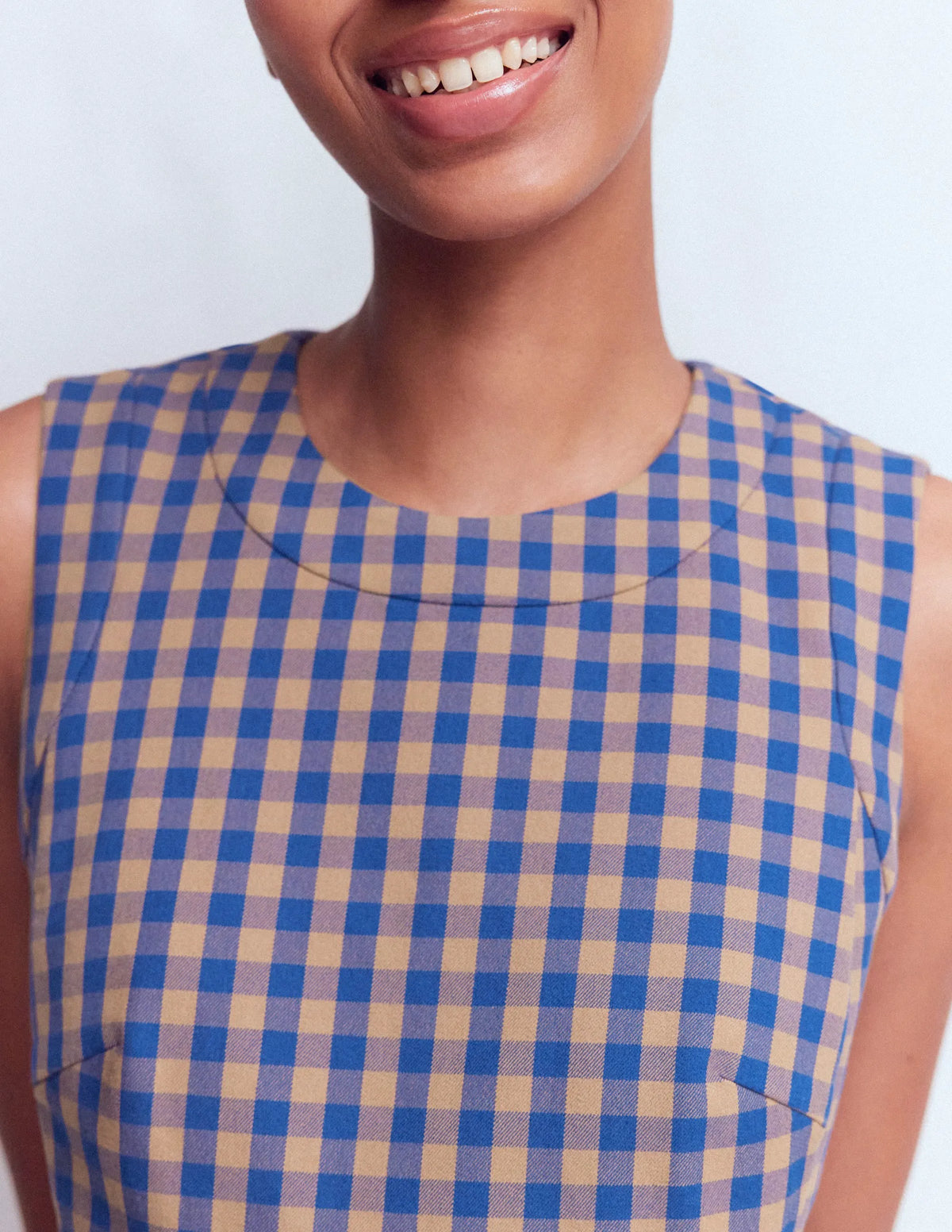 Lou Check Shift Dress-Camel, Blue Gingham