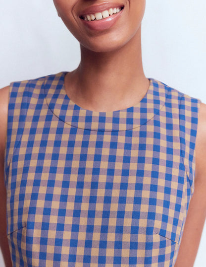 Lou Check Shift Dress-Camel, Blue Gingham