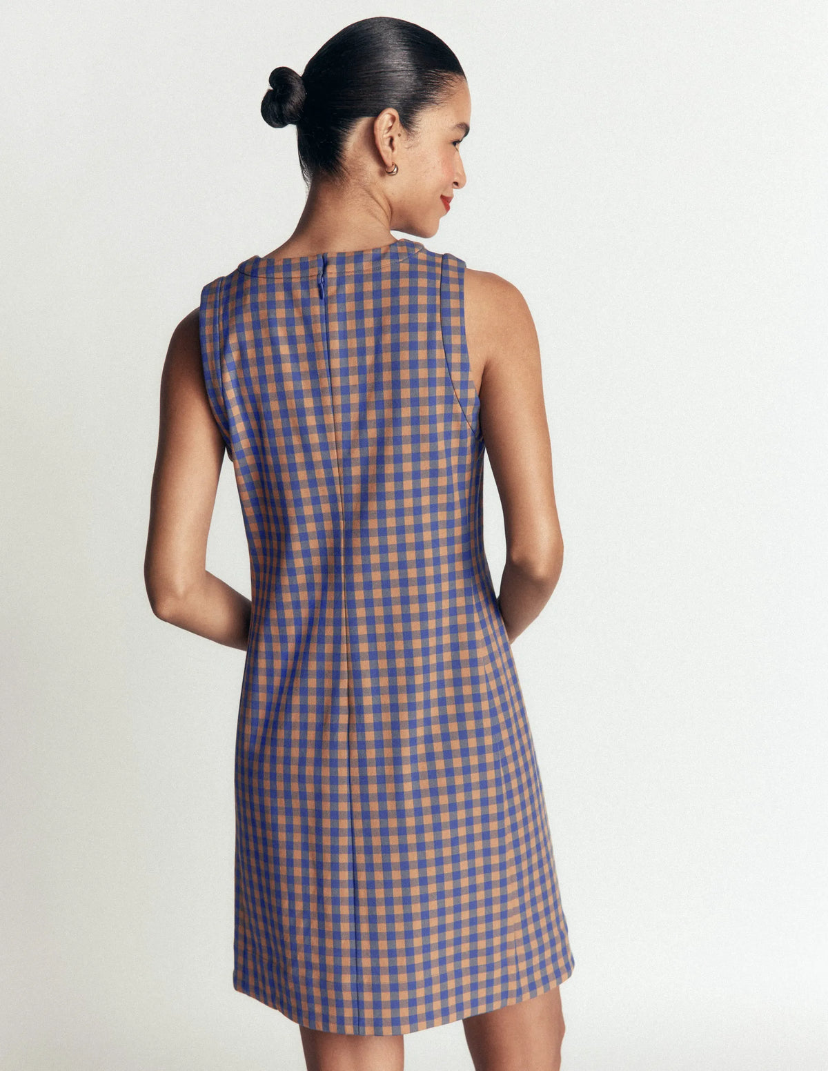Lou Check Shift Dress-Camel, Blue Gingham