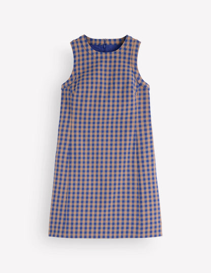 Lou Check Shift Dress-Camel, Blue Gingham