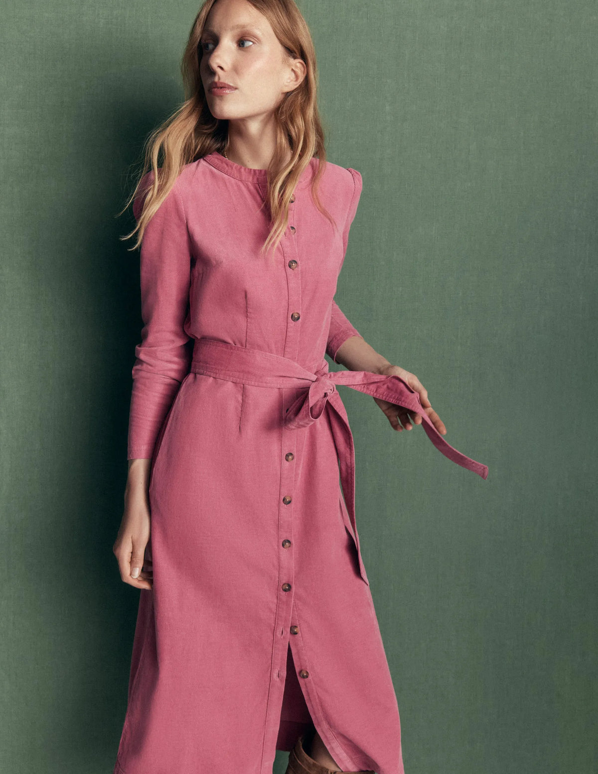Louise Cord Midi Shirt Dress-Pink Heather
