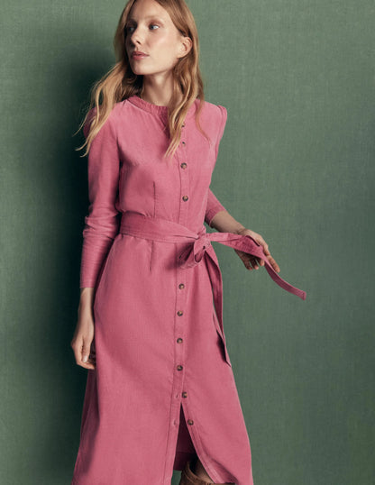 Louise Cord Midi Shirt Dress-Pink Heather