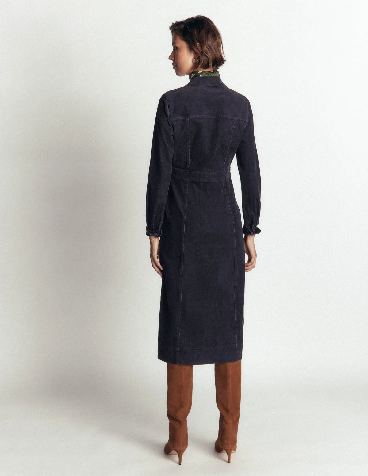 Fleur Cord Midi Dress-Navy