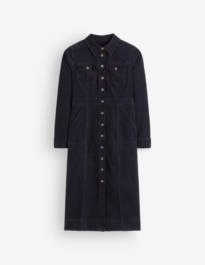 Fleur Cord Midi Dress-Navy