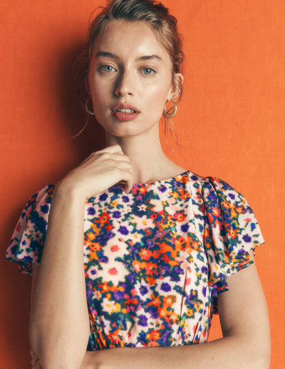 Draped Sleeve Occasion Dress-Multi, Flora Fusion