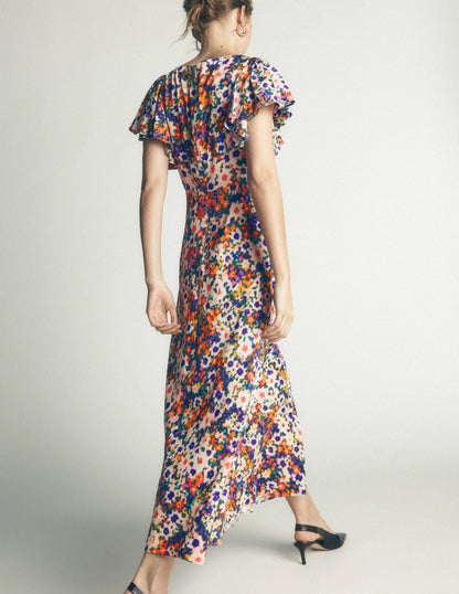 Draped Sleeve Occasion Dress-Multi, Flora Fusion