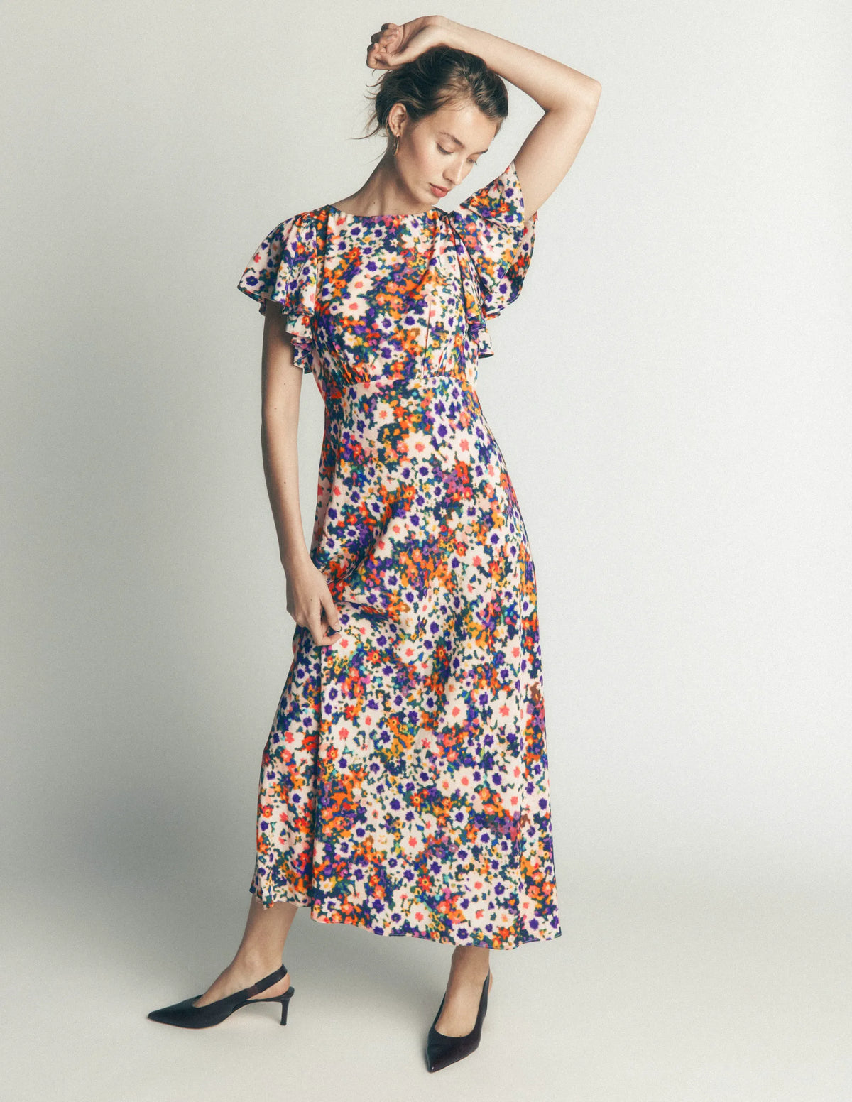 Draped Sleeve Occasion Dress-Multi, Flora Fusion