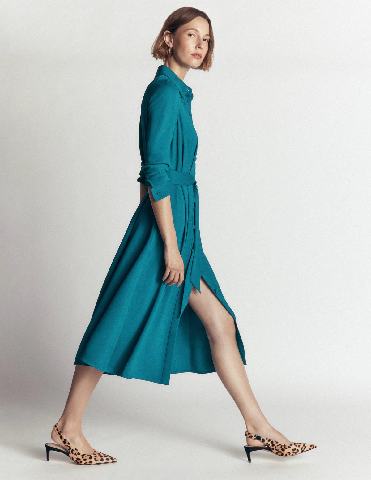 Kate Pleated Shirt Dress-Deep Sea Green
