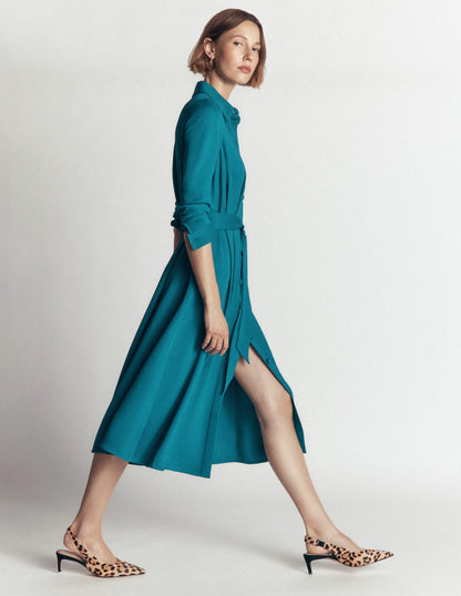 Kate Pleated Shirt Dress-Deep Sea Green