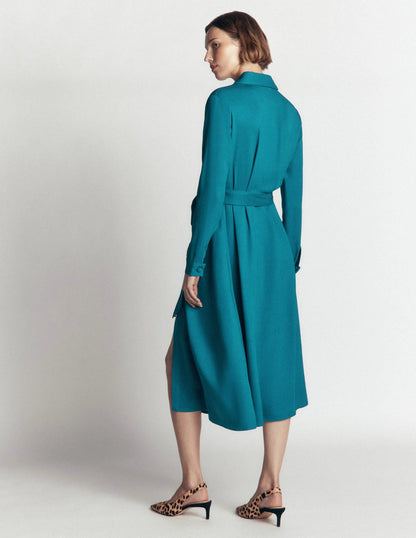 Kate Pleated Shirt Dress-Deep Sea Green