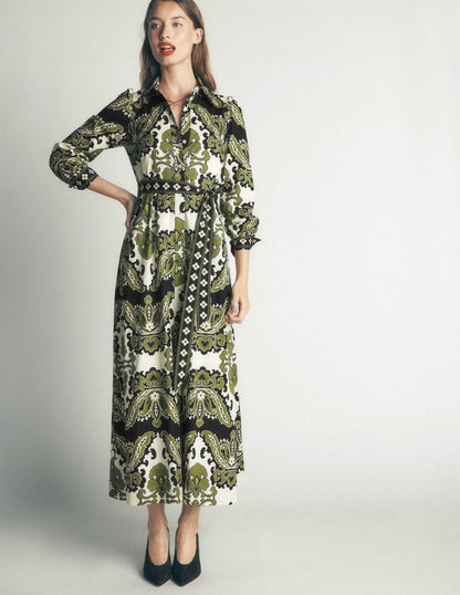 Maeve Cotton Midi Shirt Dress-Multi, Blossoming Gardenia