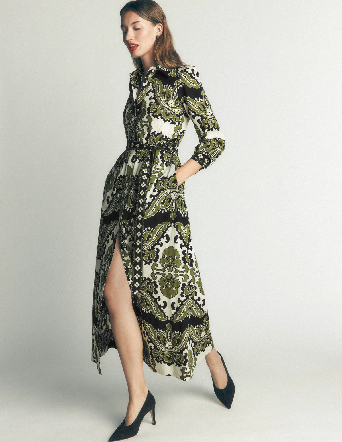 Maeve Cotton Midi Shirt Dress-Multi, Blossoming Gardenia