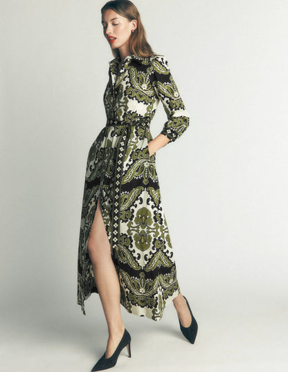 Maeve Cotton Midi Shirt Dress-Multi, Blossoming Gardenia