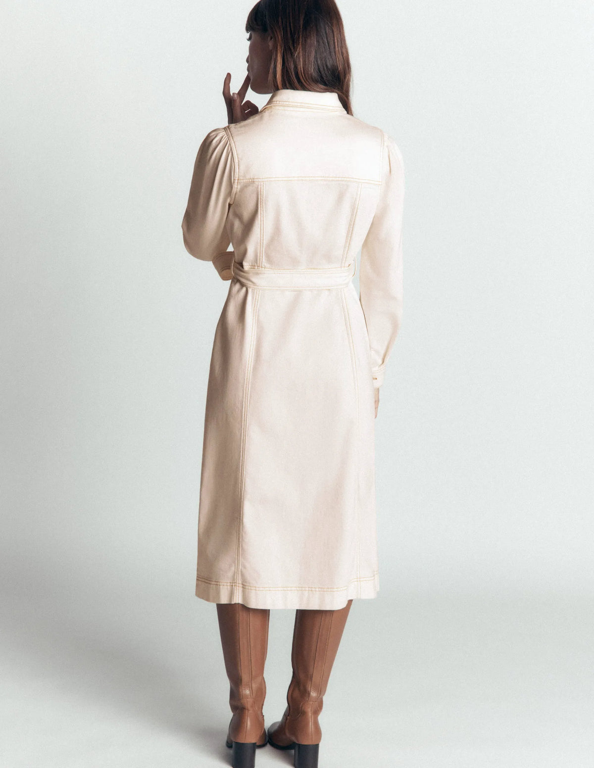 Belted Denim Midi Dress-Ecru Denim