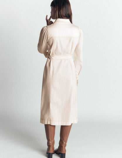 Belted Denim Midi Dress-Ecru Denim