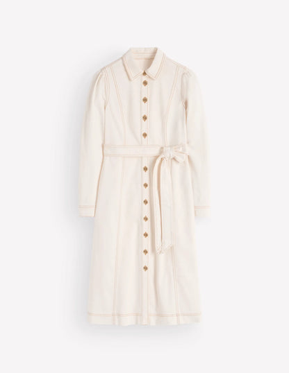 Belted Denim Midi Dress-Ecru Denim