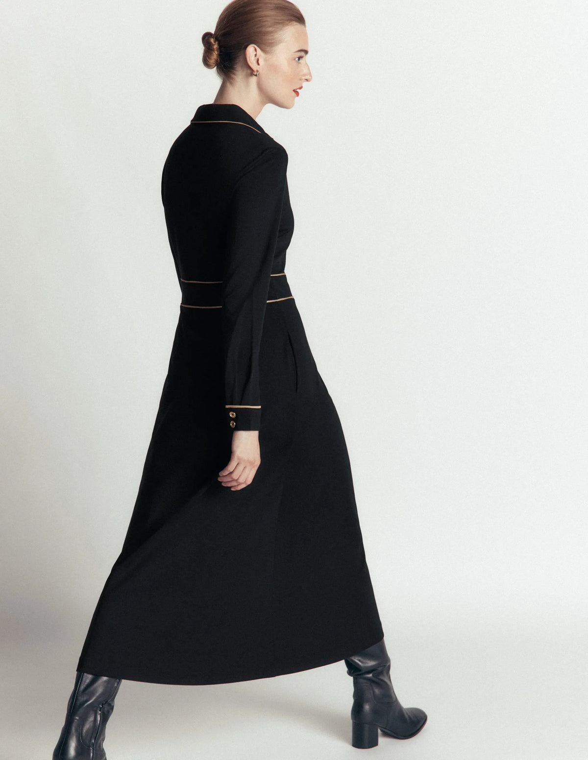 Etta Piping Detail Ponte Dress-Black, Camel