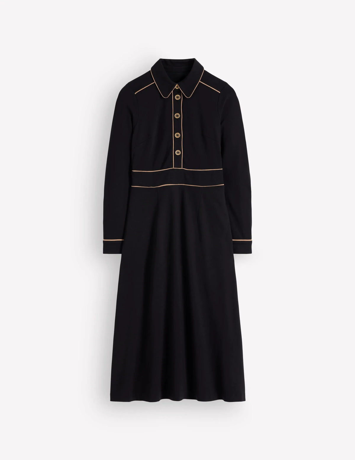 Etta Piping Detail Ponte Dress-Black, Camel