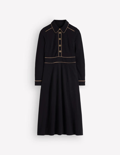 Etta Piping Detail Ponte Dress-Black, Camel