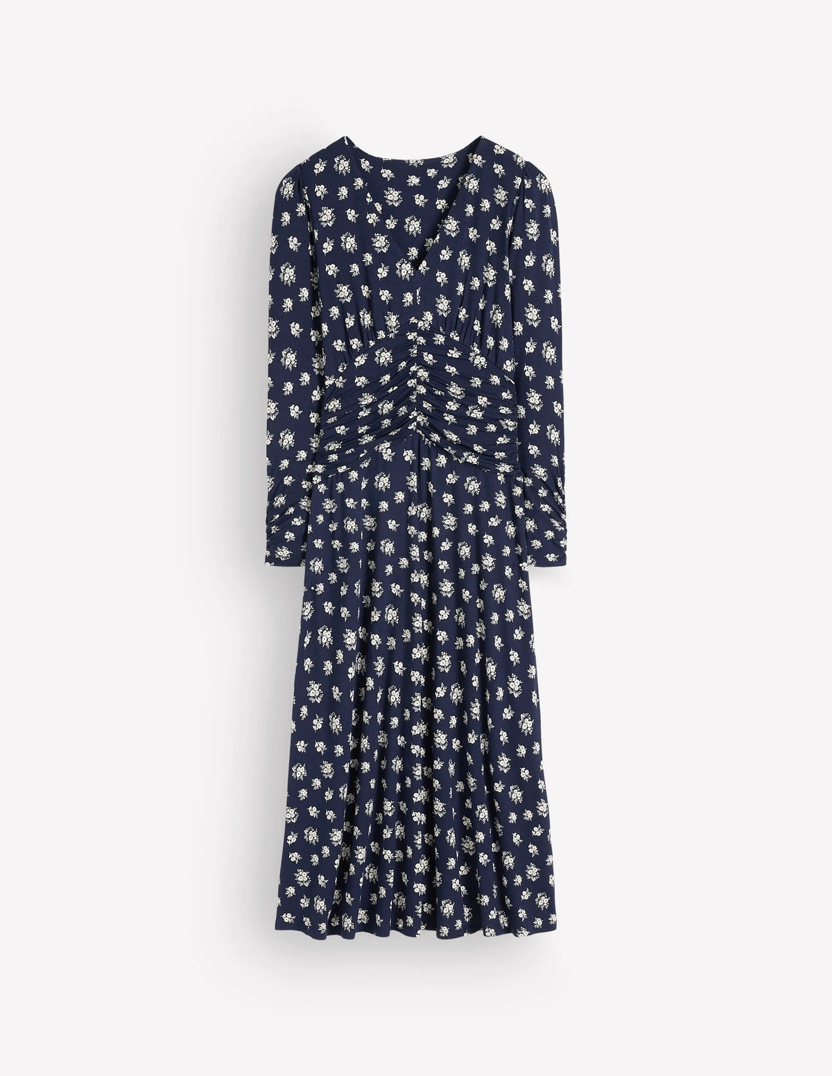 Mya Ruched Jersey Midi Dress-French Navy, Delicate Garden