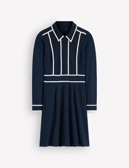 Ula Ponte Short Dress-Navy, Ivory