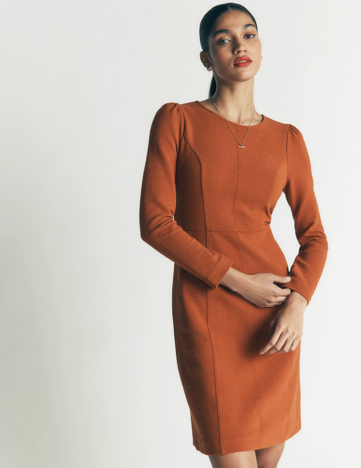 Marla Seamed Ottoman Dress-Gingerbread