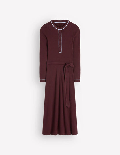 Paula Ribbed Crew Dress-Raw Umber, Faded Denim