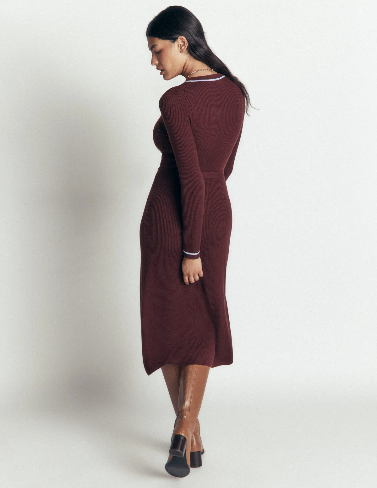 Paula Ribbed Crew Dress-Raw Umber, Faded Denim