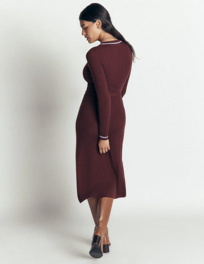 Paula Ribbed Crew Dress-Raw Umber, Faded Denim