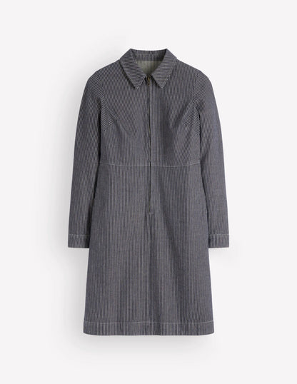 Bronte Denim Short Dress-Fine Denim Ticking Stripe