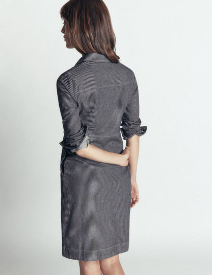 Bronte Denim Short Dress-Fine Denim Ticking Stripe