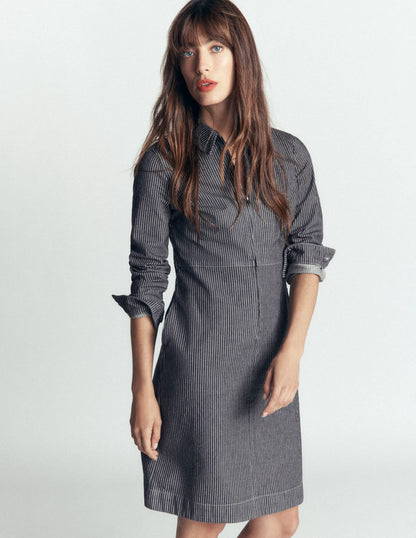 Bronte Denim Short Dress-Fine Denim Ticking Stripe